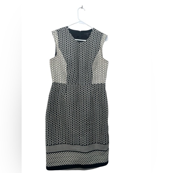 JCREW Black Label Geometric Sheath Dress Womens 10 Black Paneled Office Career - Picture 3 of 14
